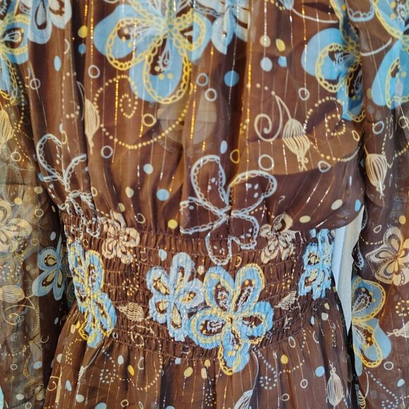 Jordache Two Piece Floral Sheer Blouse and Camisole Size XL15 Brown Blue - Picture 5 of 8
